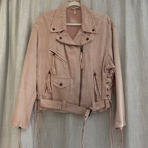 Free People oversized pink denim jacket